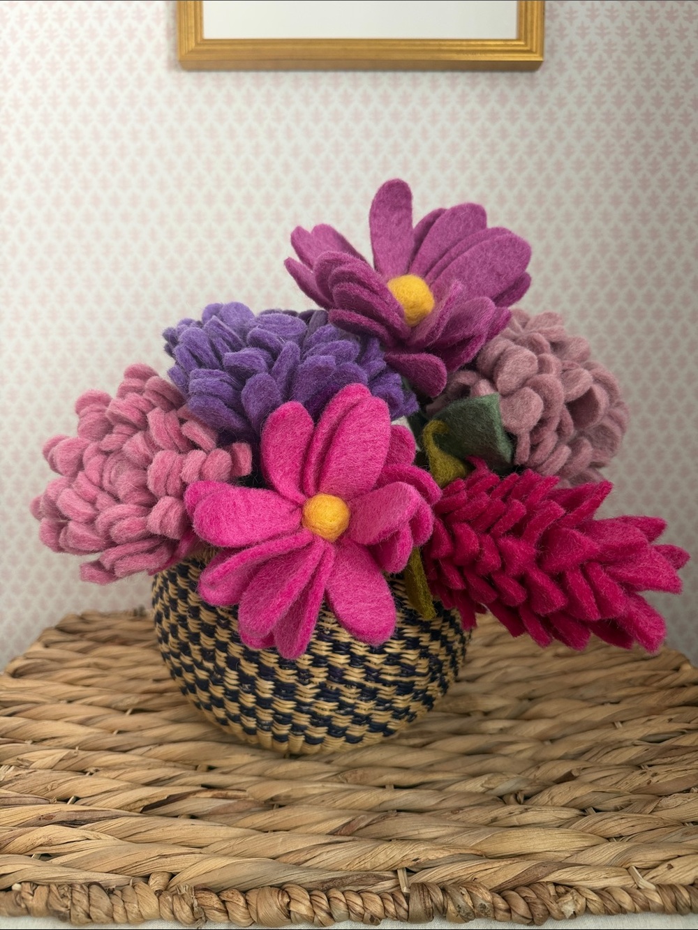 Handcrafted Felt Flowers in Pink and Purple